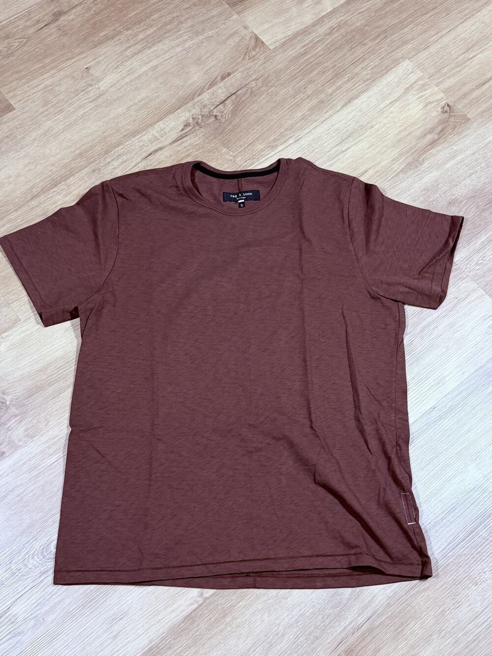 rag & bone New York Mens L Brown Slub Cotton Crew Neck T-Shirt Center Back Seam